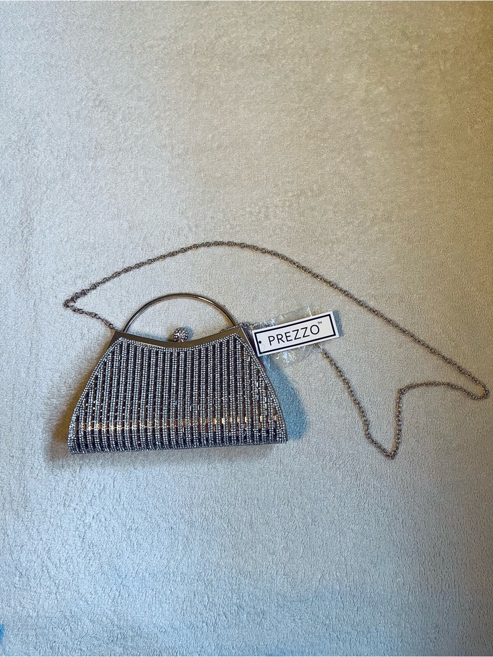 PREZZO Silver Beaded Evening Wristlet Clutch with Chain